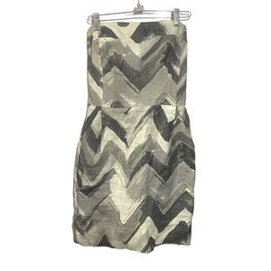 Banana Republic Sz 0 Petite Strapless Linen Tube Dress Black Gray Cocktail Party